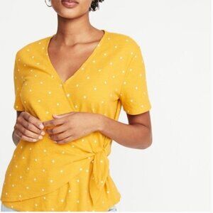 Old Navy Wrap Blouse Yellow Polka Dots